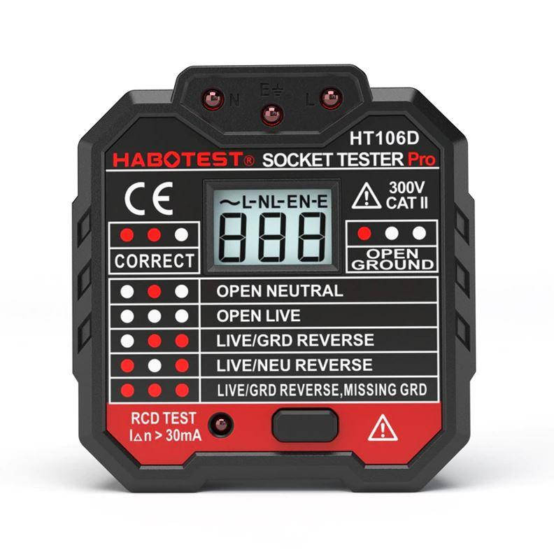 

Тестер для розеток HABOTEST HT106D УЗО сетевой вольтметр, Черный