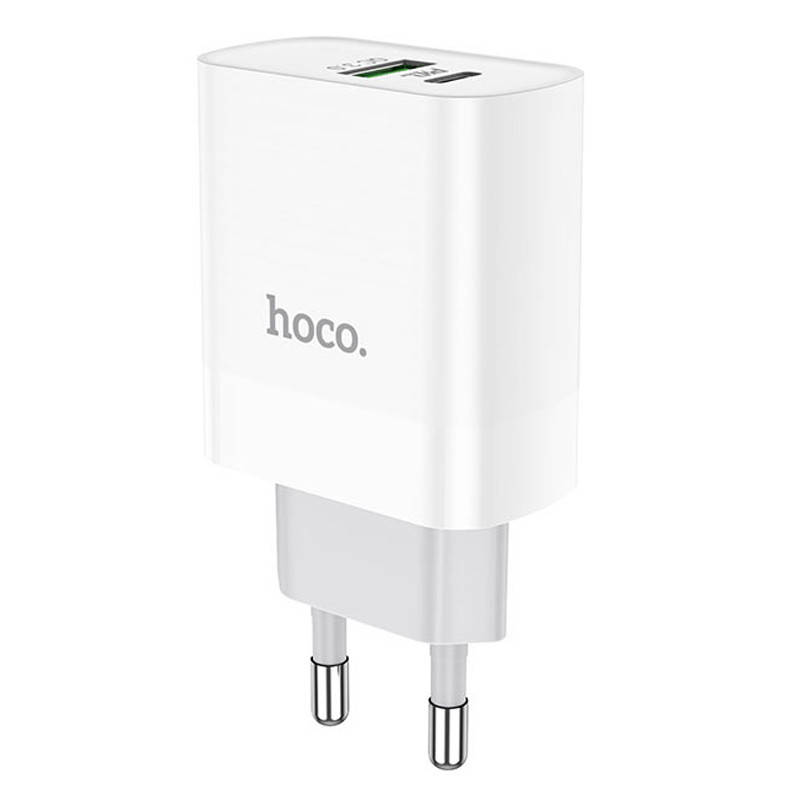 

Сетевой Адаптер Hoco C80A Quick Charge 3.0 20W Type-C + USB-A, Белый