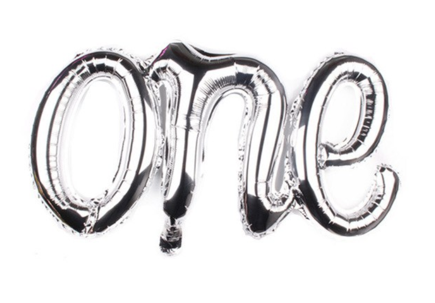 

Фольгированные буквы One (прописью) КНР (107х50 см ) серебро, Розовое золото