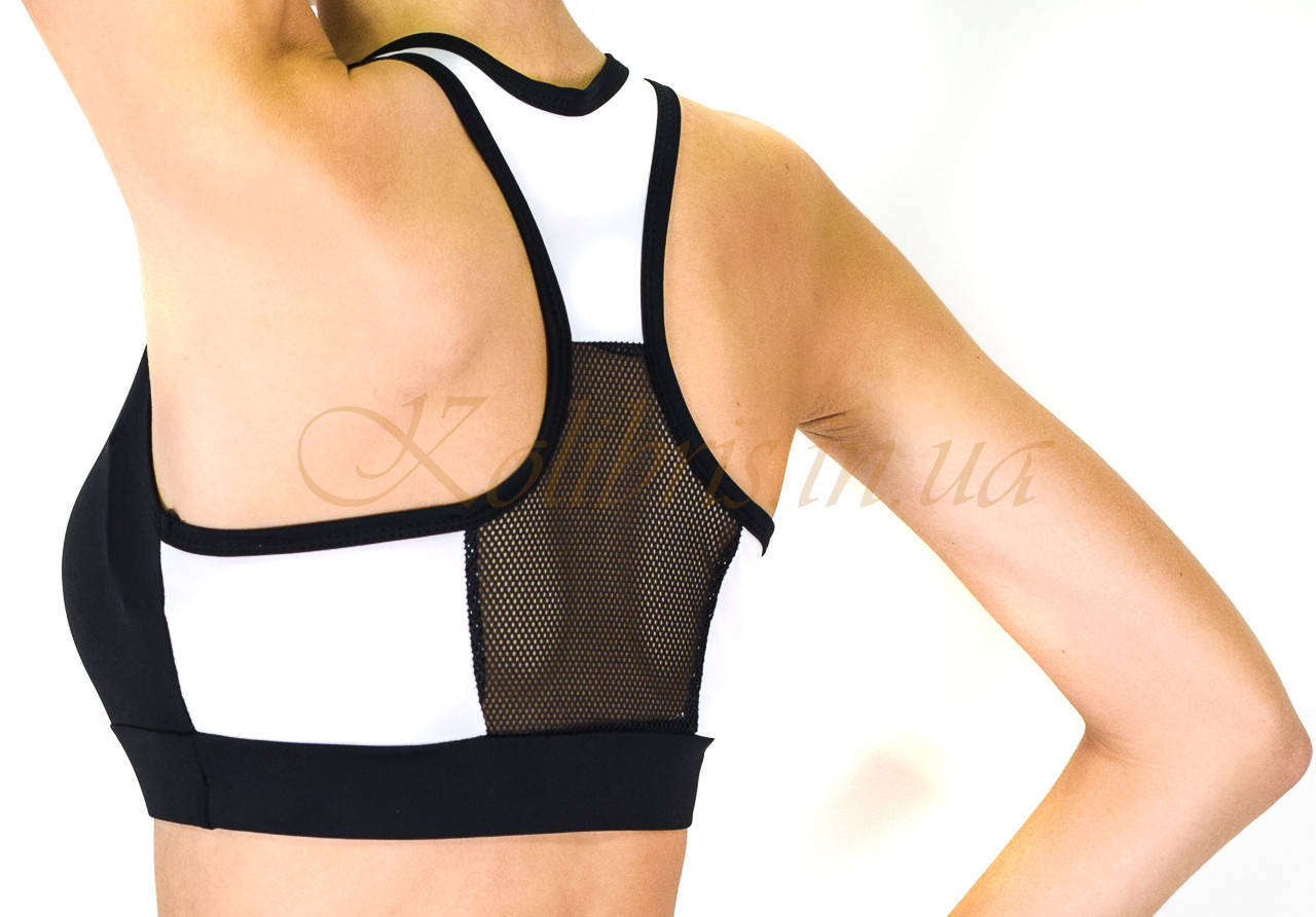 

Спортивный женский черный с белым топ борцовка со вставкой из сетки 48