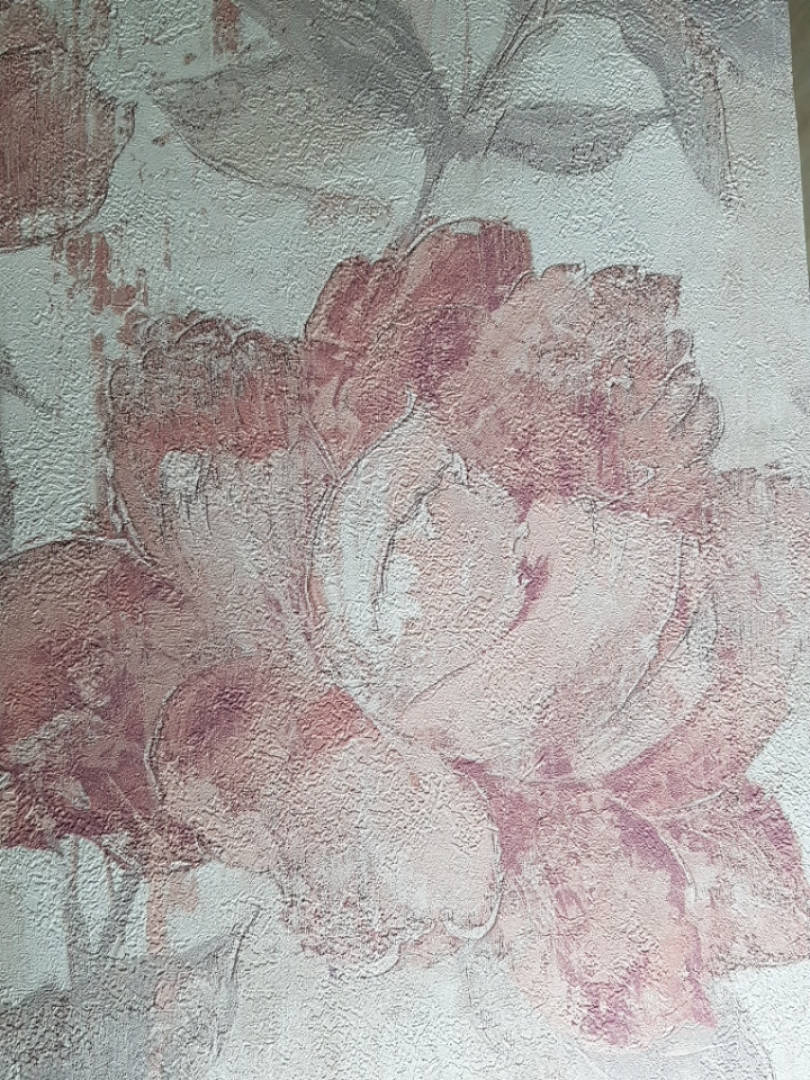 

Обои метровые виниловые на флизелине Grandeco Ava цветы крупные акварель под старину бордовые на сером, Бордовый