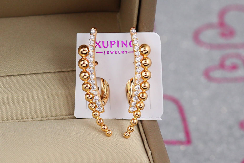 

Серьги Xuping Jewelry дужка золотые шарики 3 см золотистые