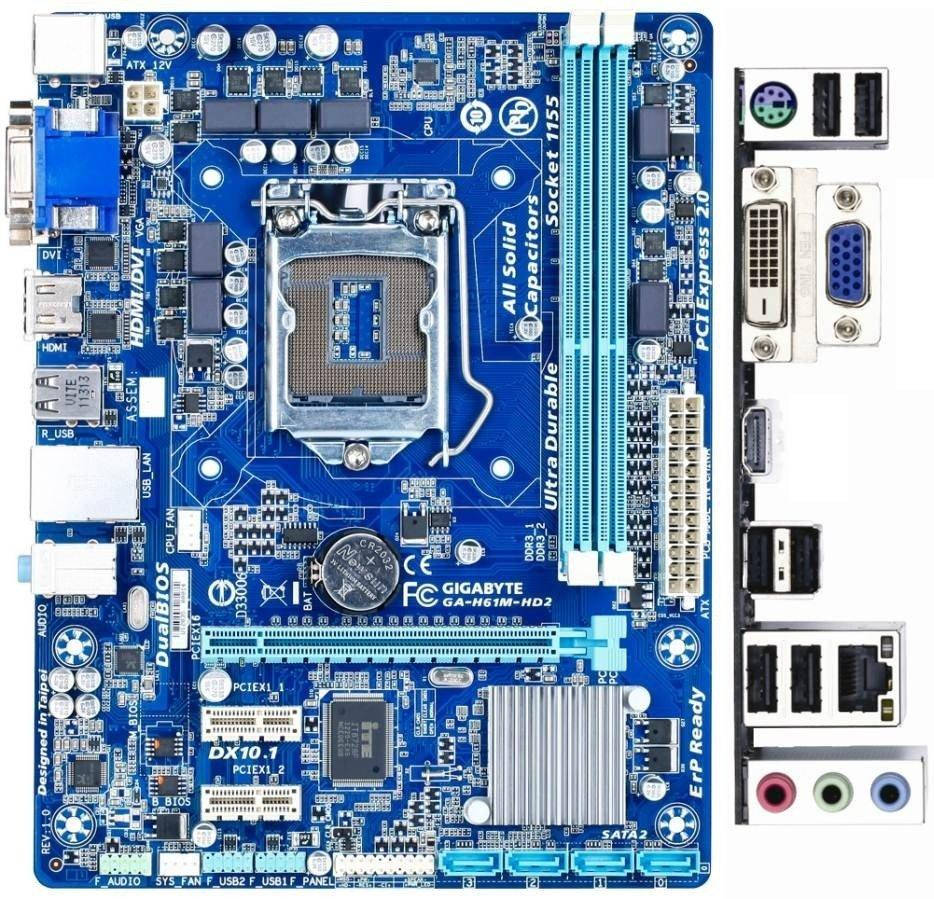 

БУ Материнская плата s1155, Gigabyte GA-H61M-HD2 (2xDDR3, Intel H61, PCI-Ex16x1, VGA, DVI, HDMI, mic