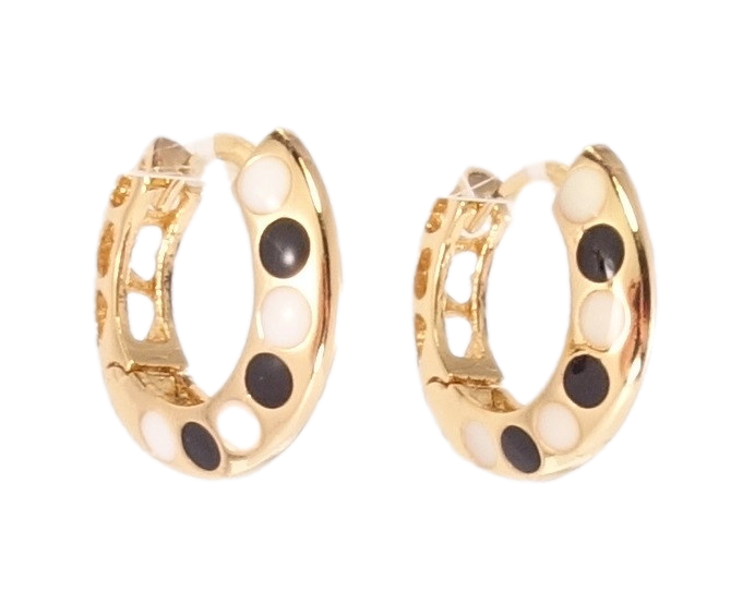 

Серьги Xuping Позолота 18K колечки "Точечный орнамент черно-белой эмалью"