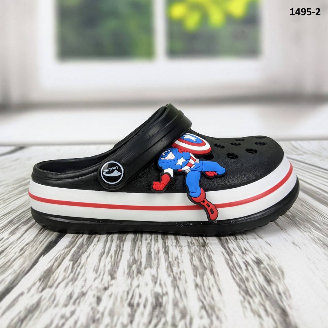 

Кроксы сабо детские для мальчика черные с капитаном америкой Luck Line, Черный