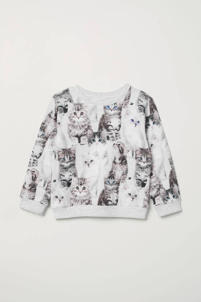 

Тонкий трикотажный свитшот с котятами на девочек 4 - 6 лет, р. 110 - 116, H&M, Серый