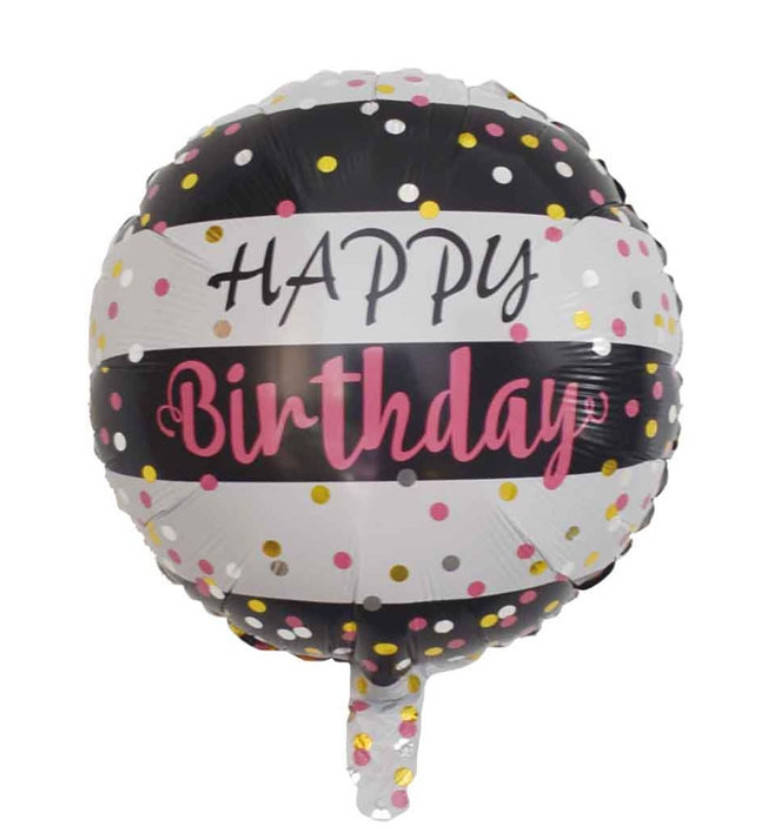 

Фольгированный шар Happy Birthday полосатый конфетти (Китай), Разные цвета