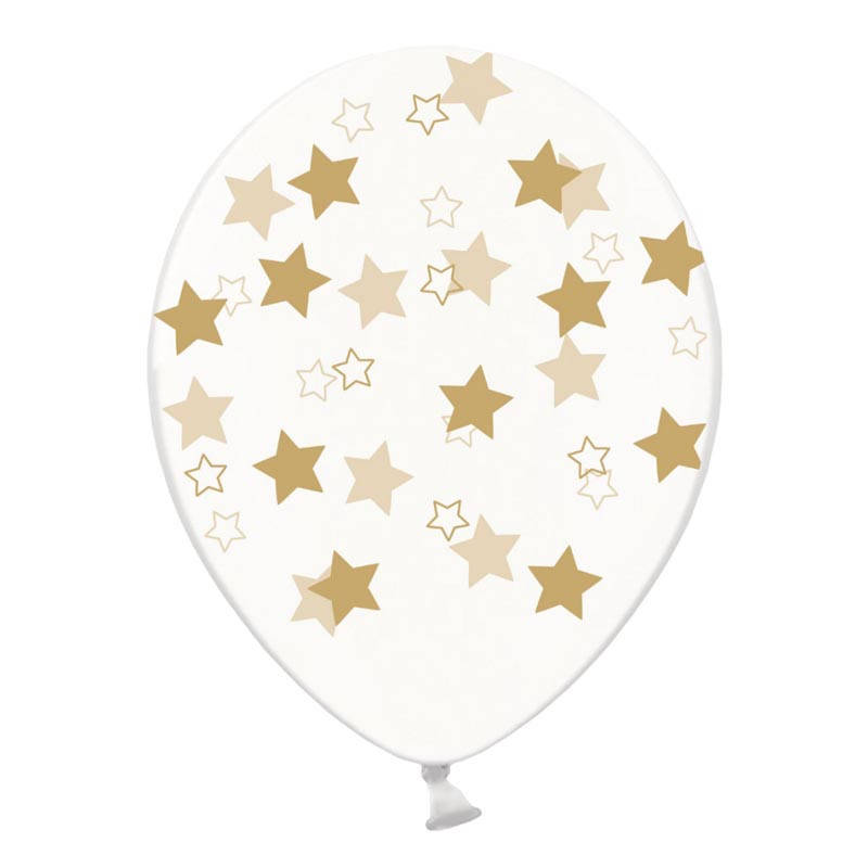 

Латексные воздушные шарики Звезды золотые на прозрачном 12" 10шт/уп Belbal