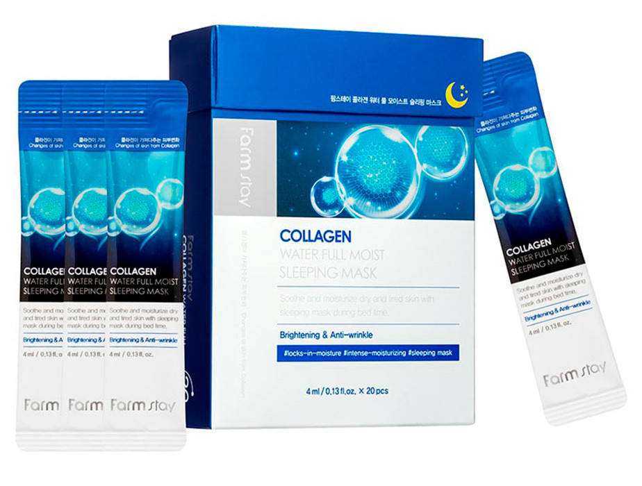 

Ночная увлажняющая маска для лица с коллагеном FarmStay Collagen Water Full Moist Sleeping Mask, 20шт по 4мл