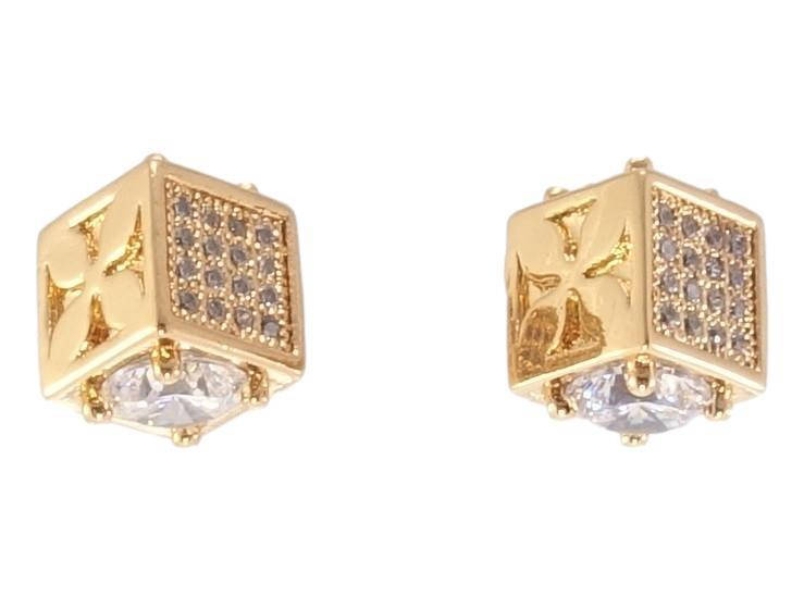 

Серьги Xuping Позолота 18K гвоздики (пусеты) "Кубики с инкрустацией цирконием и цветочным узором" 7х7мм