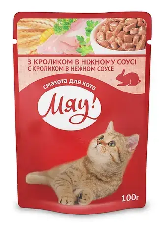 

Консервированный корм МЯУ для взрослых кошек с кроликом в нежном соусе, 100 г