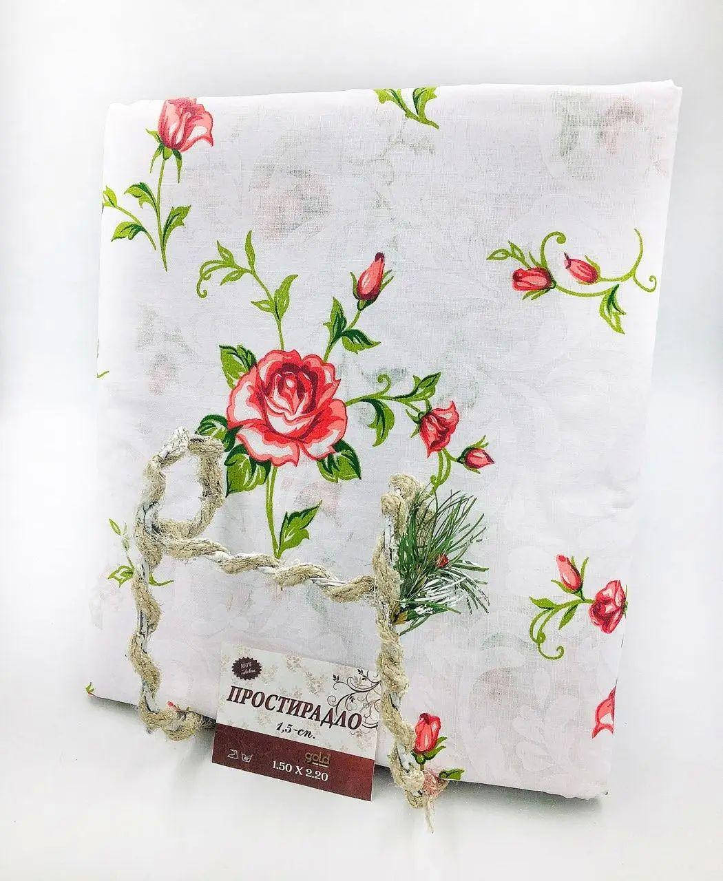 

Простынь двуспальная "Розочка алая" | Бязь 200х220 см. Белый, Разные цвета