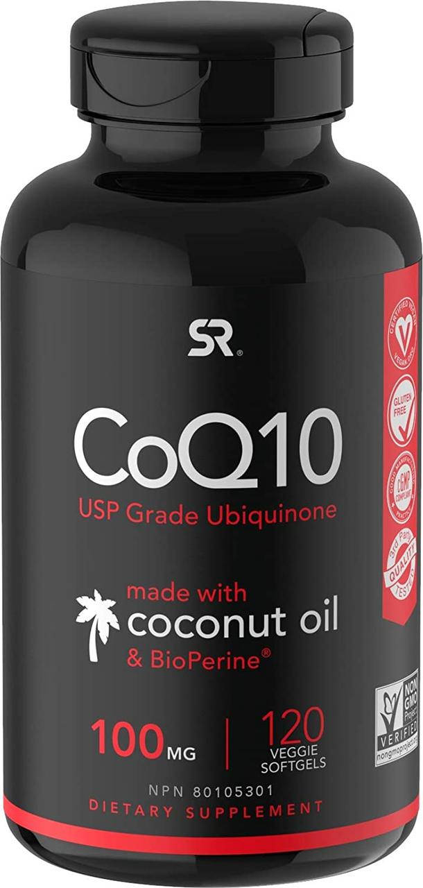 

Коэнзим Q10 Sports Research CoQ10 with BioPerine Coconut Oil 100 mg 120 капсул