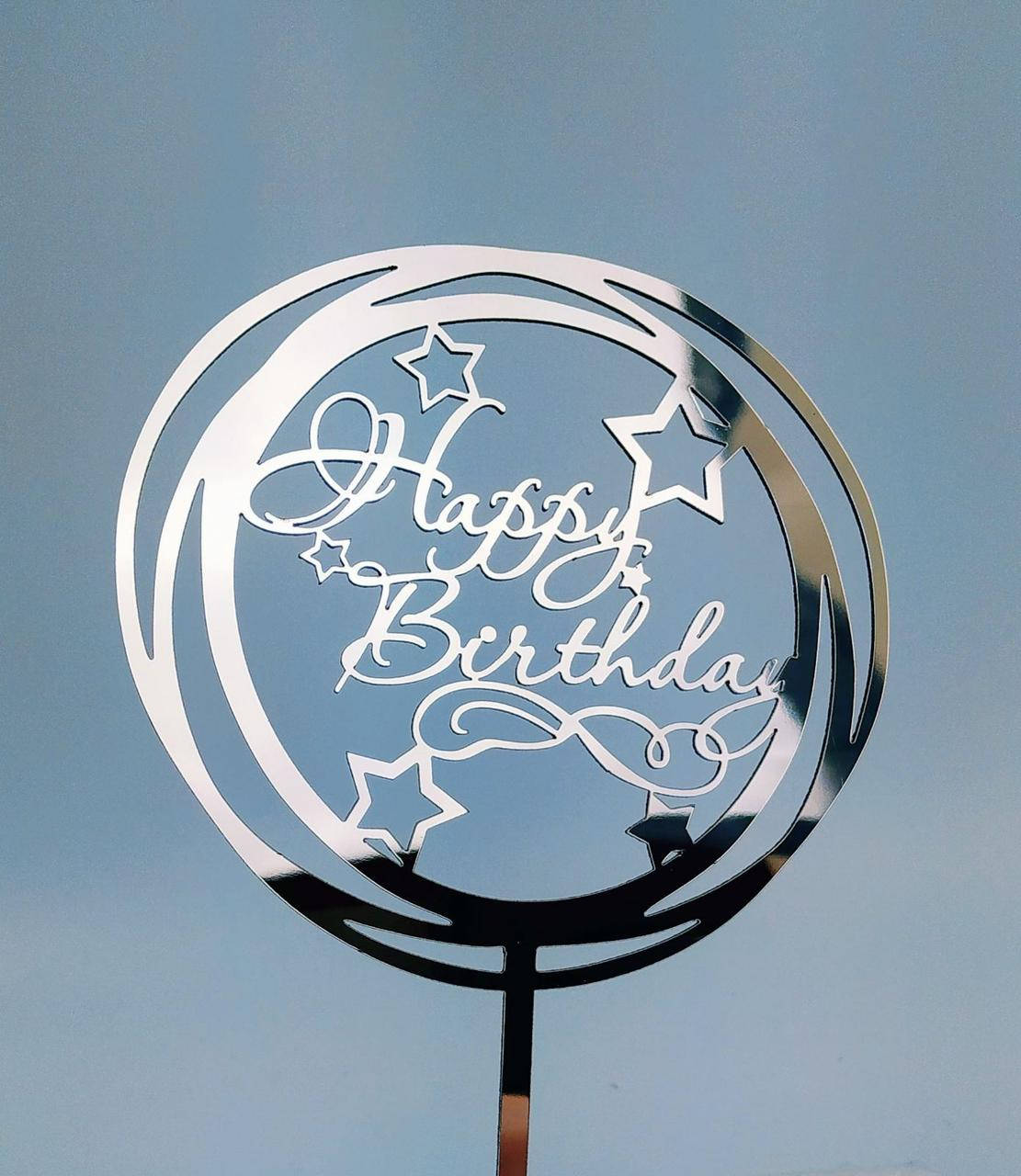 

Топпер зеркальный серебро Happy Berthday