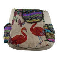 Рюкзак городской молодежный тканевый с вышивкой Фламинго бризент мишковина