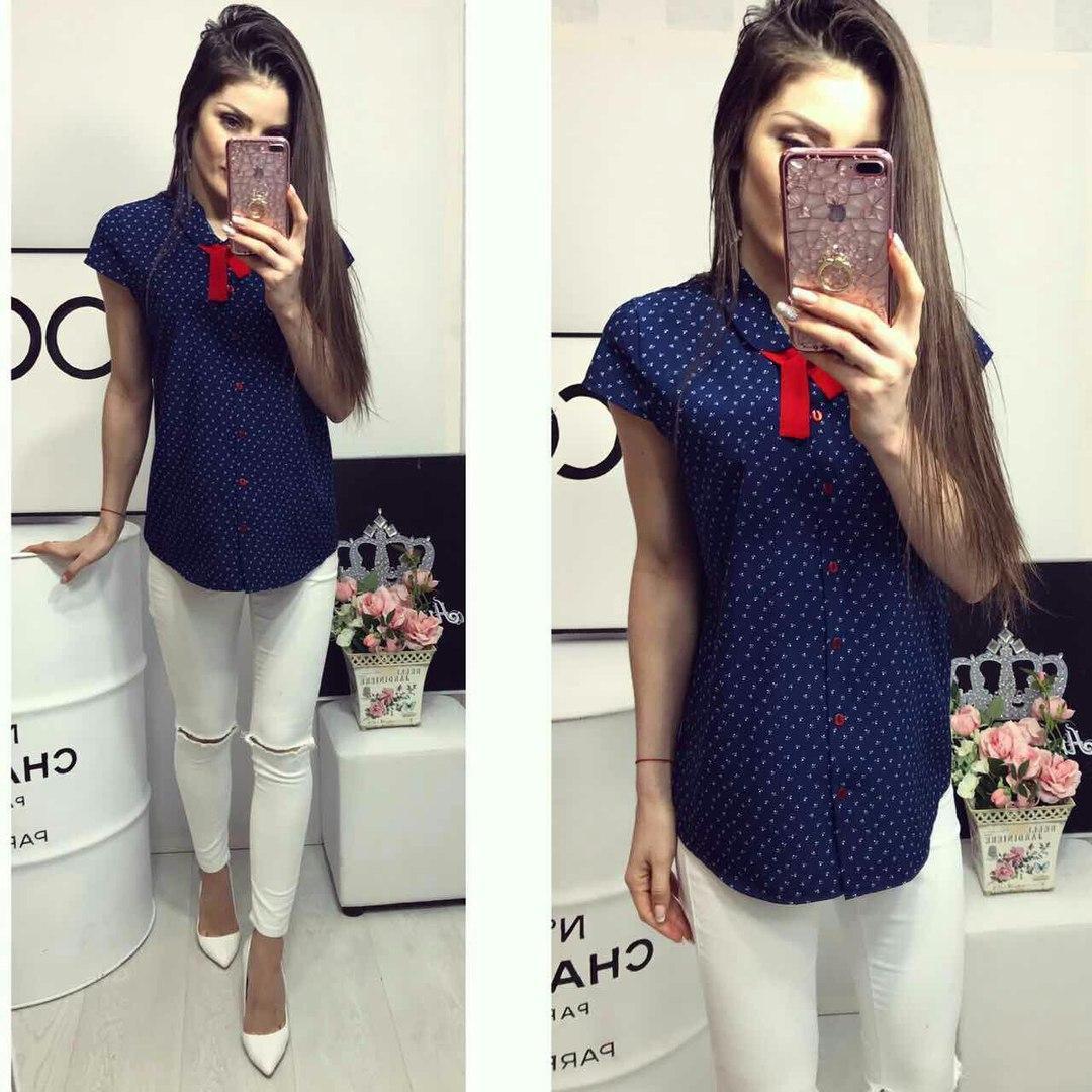 Сорочка короткий рукав (781) у квіточку колір темно-синій