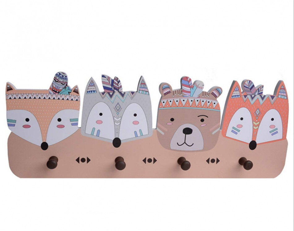 Дитяча дерев'яна вішалка настінна Лісові друзі, фото 1