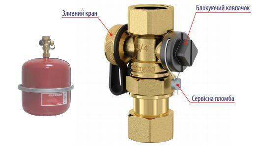 Клапан підключення бака роз'ємний зі зливом води Flexcontrol 1" Flamco (Нідерланди)
