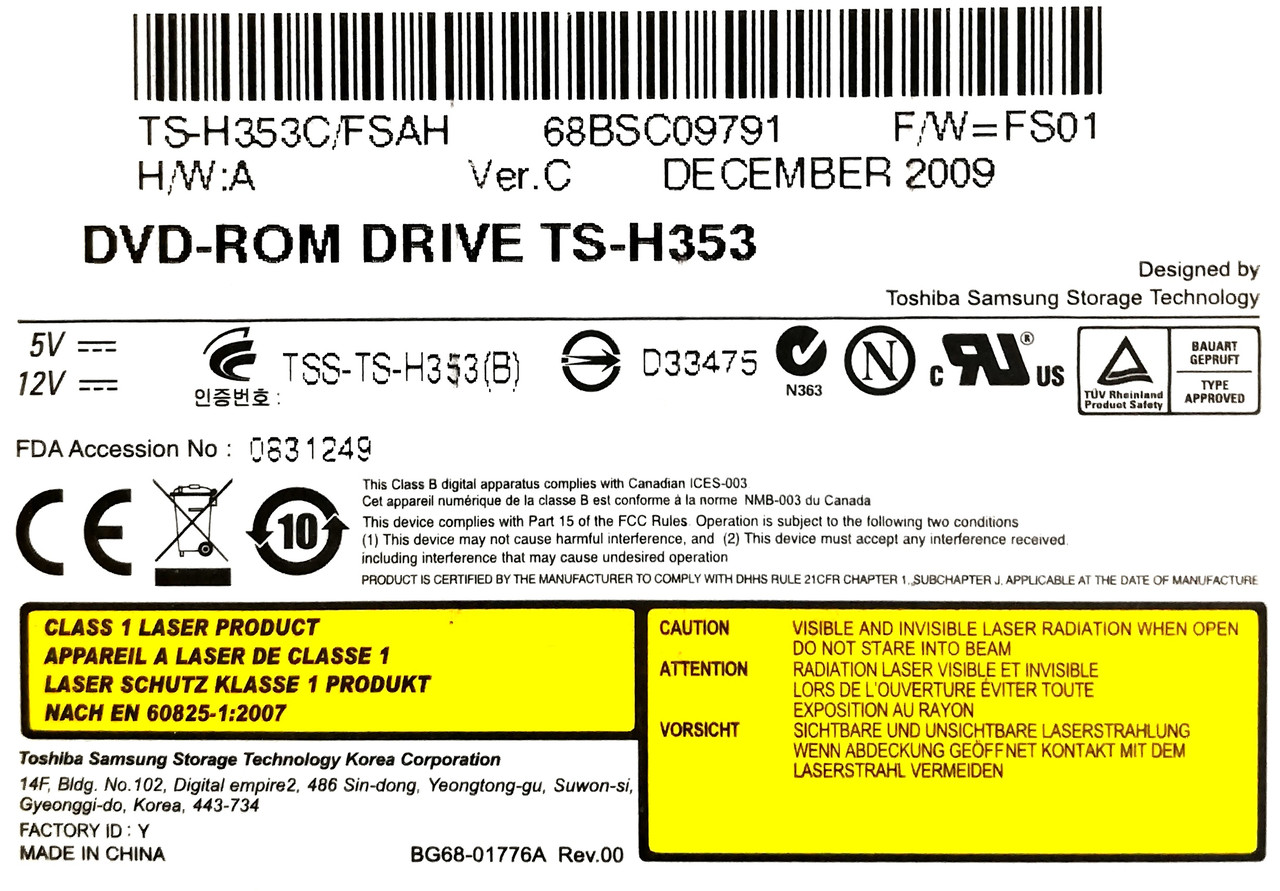 Привод DVD-Rom Toshiba (TS-H353C / FSAH) SATA Б/У - фото 2 - id-p1050514923