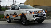 Дуга з іклами хром для Mitsubishi L200 2015+ Захист переднього бампера труба з грилем Мітсубісі л200 2015+