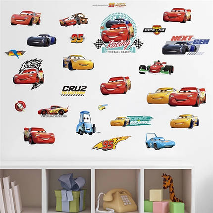 Наклейка на стіну, вінілові наклейки мультфільму Тачки Cars (лист30*60 см), фото 2