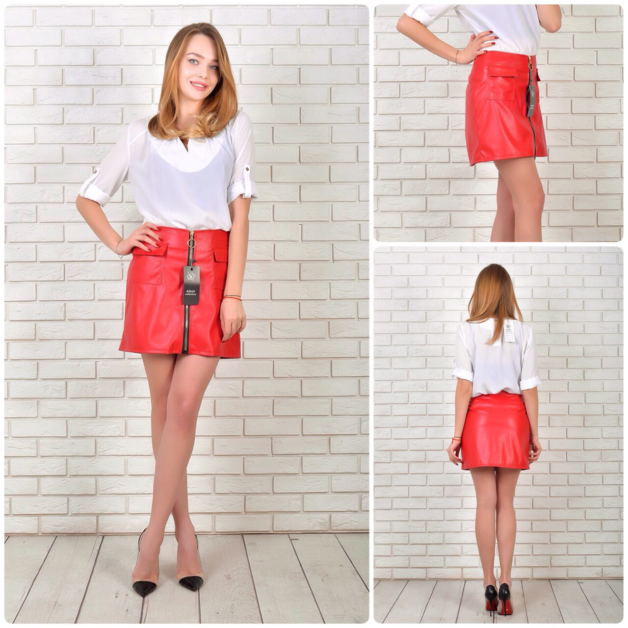 Спідниця 305, тканина екошкіра на змійці, колір Корал