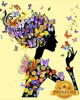Картини по номерам 40х50 см. Babylon Premium (кольорове полотно + лак) Дівчина з метеликами