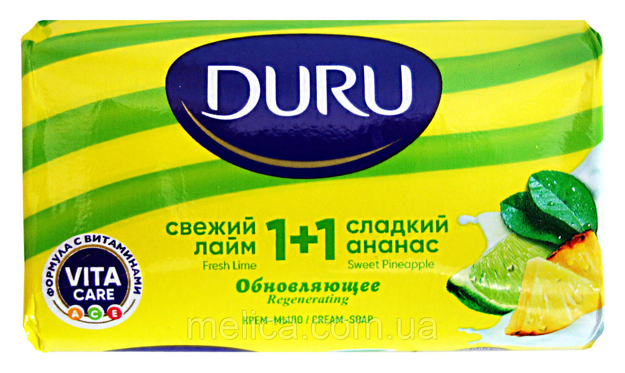 Туалетне крем-мило Duru 1+1 Оновлююче Свіжий лайм & Солодкий ананас - 80 г.