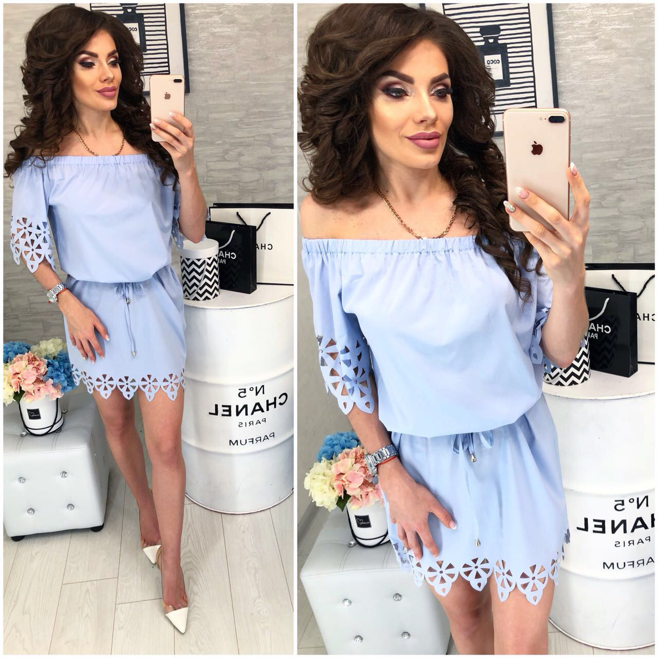 Плаття з вибитим малюнком, модель 105, колір Світло-блакитний, фото 1