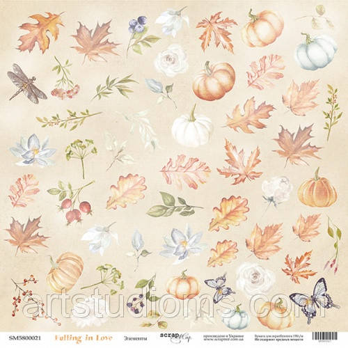 Аркуш односторонній паперу 30x30 від Scrapmir Елементи з колекції Falling in Love 10 шт SM5800021