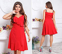 Платье с воланом, модель 112,цвет Красный