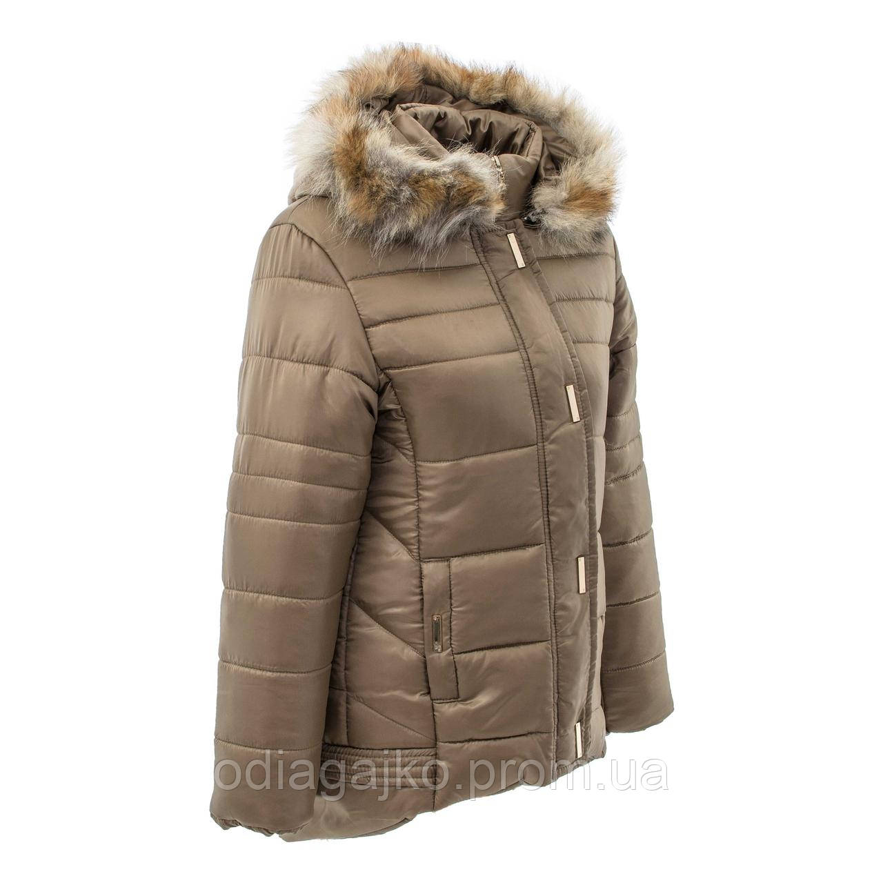 Куртка дитяча для дівчинки зима Жіноча КАПУЧИНО 146,152,158,164 см подовжена ззаду натуральне хутро