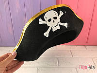 Пиратская треуголка с золотым краем детская карнавальная шляпа с черепом