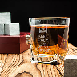 🥃 Стакан для віскі з принтом "Keep calm and drink whiskey". Подарунковий, з прикольною написом