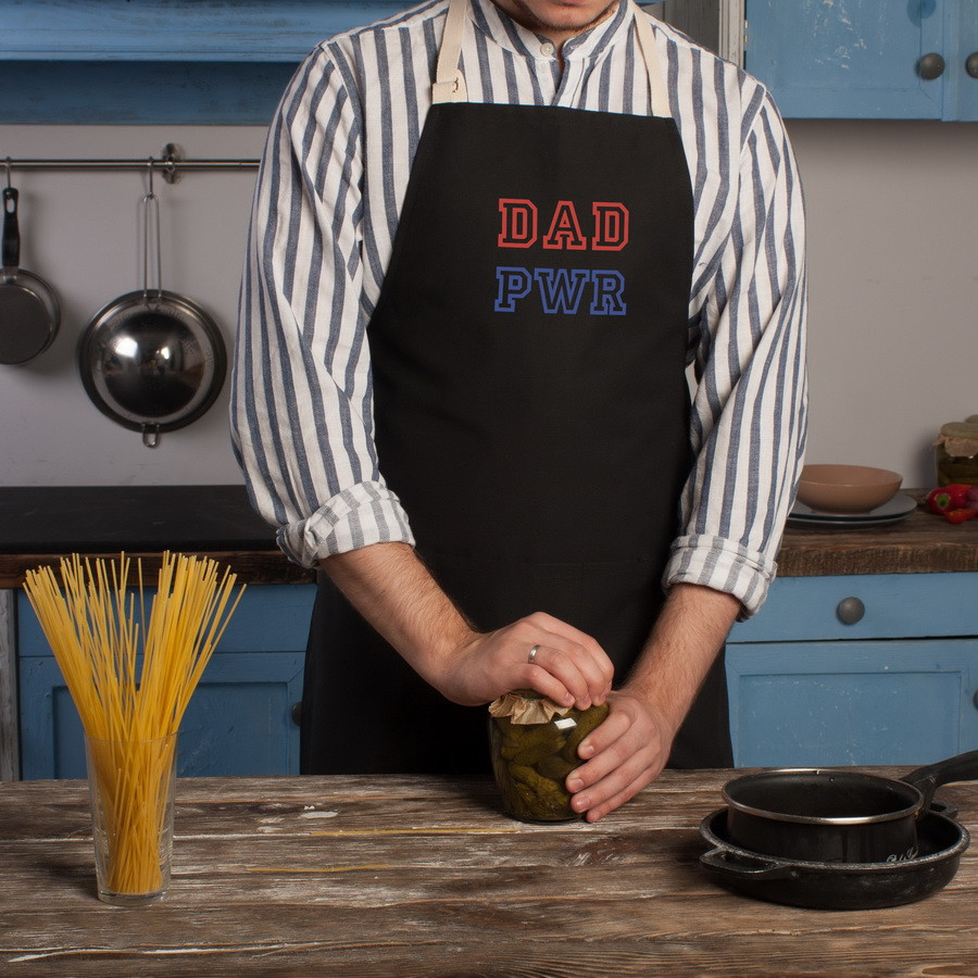 🔥 Кухонний фартух з написом "Dad Power" подарунковий. Чорний фартух на подарунок папі
