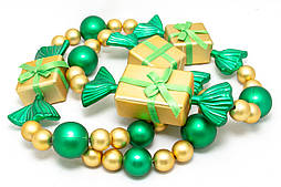 УЦІНКА Новорічна прикраса - гірлянда з цукерок та куль, 1,83 м, золотистий, зелений, пластик (110070-2)