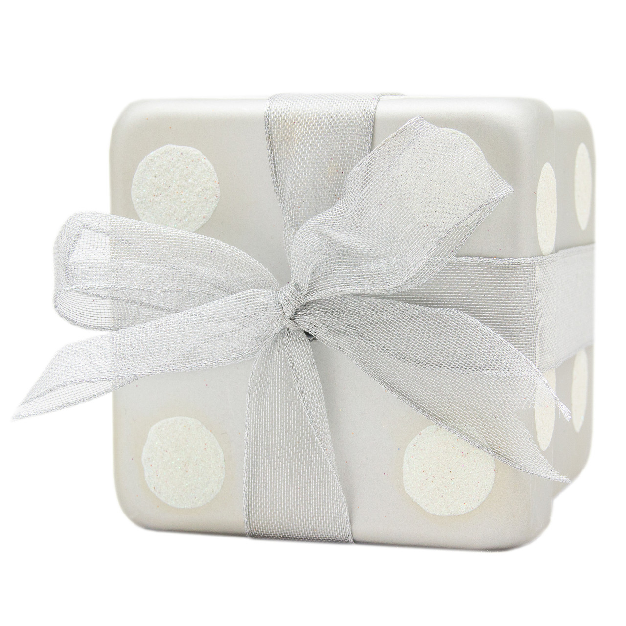 Ялинкова іграшка Подарунок матовий з бантом, 10 см, сріблястий, пластик, декоративна новорічна фігурка (110247-1), фото 1