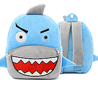 Дитячий рюкзак для улюблених малюків "Акула" маленький сіро-блакитний плюшевий дошкільний ранець хлопчику