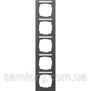 Рамка Gira E2 5 п., поле для напису, вертикальна, антрацит (111523), фото 1