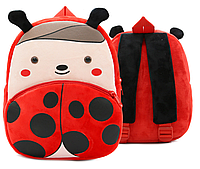 Дитячий рюкзак для улюблених малюків червоний м'який плюш якісний "Божа корівка" Код К19