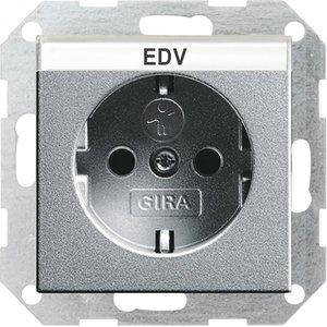 Розетка Gira System 55 2К+З, шторки, поле для напису, алюміній (046226)