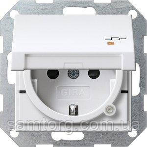 Розетка Gira System 55 2К+З, кришка, шторки, індикатор, поле для напису, білий (276303)