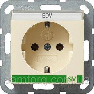 Розетка Gira System 55 2К+З, шторки, SV, кремовий (043801)