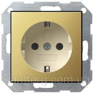 Розетка Gira System 55 2К+З, шторки, латунь кремовый (0453614)