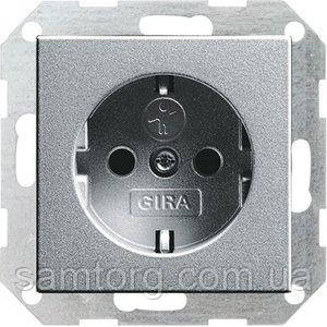 Розетка Gira System 55 2К+З, шторки, алюміній (045326)