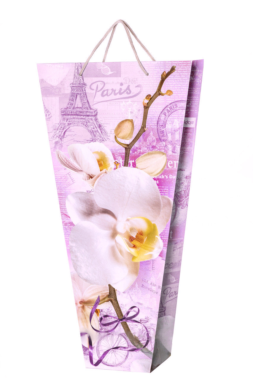 Паперова сумка для букетів "Орхідеї Париж" бузкова, фото 1
