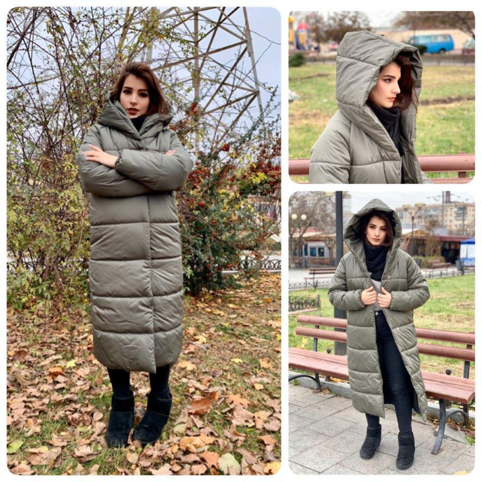 Пальто пуховик ковдра зима OVERSIZE з капюшоном арт. A521 фельдграу