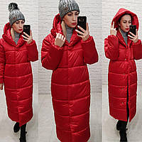 Пальто пуховик одеяло зима OVERSIZE с капюшоном арт. 521 красный
