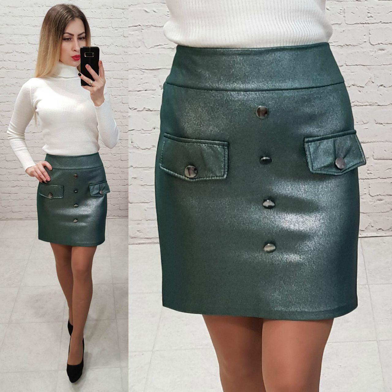 Спідниця арт. 321 замш із напиленням зелена