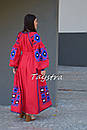 Бохоплаття вишиванка льон, етно бохостиль, вишите плаття червоне, вишиванка, червоне плаття в підлогу, фото 3